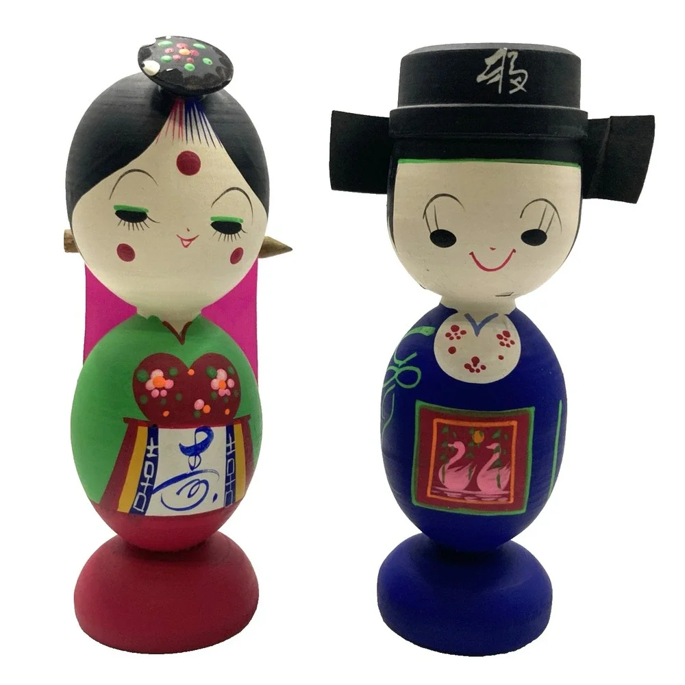 Korean Wooden Kokeshi Dolls Asian Souvenir Folk Wedding‎ 7